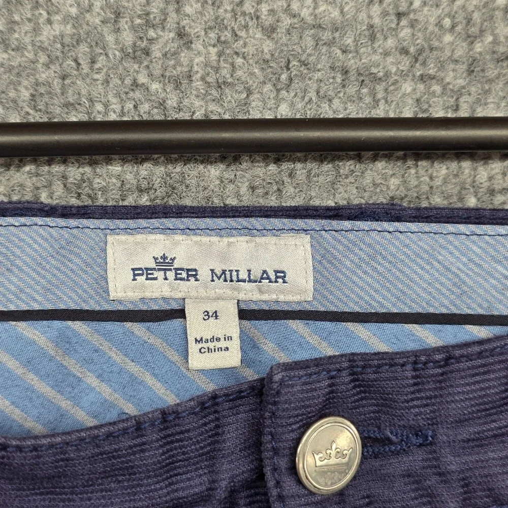 Peter Millar Mens Navy Blue Corduroy 5-Pocket‎ Straight Leg Pants MF19B29 34